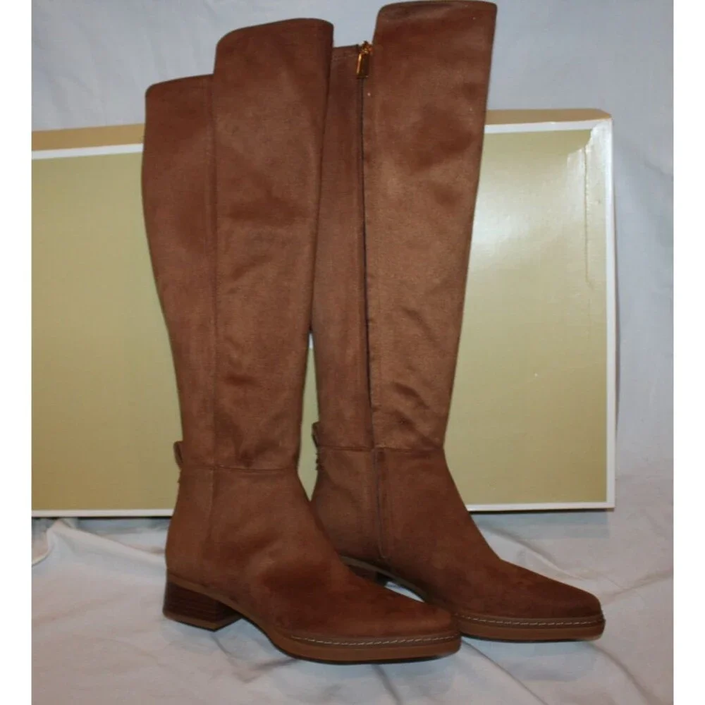 Michael Kors Women's Lex Tall Suede Boots Side Zip Sz 7.5 WS Luggage Brown